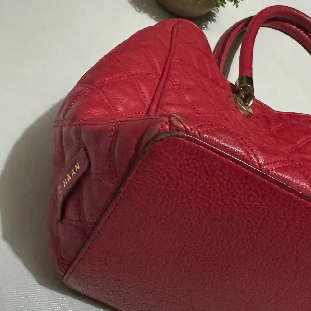 Cole Haan Red‎ Quilted Leather Satchel Bag Purse Classic Designer Old Money